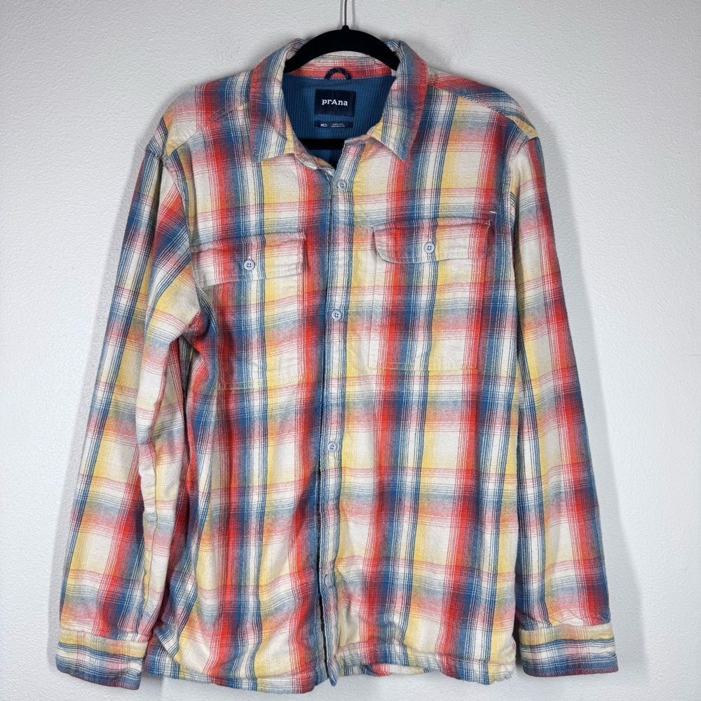 Prana Men's Glover Park Thermal Lined Flannel Shirt Button Up Multicolor Medium